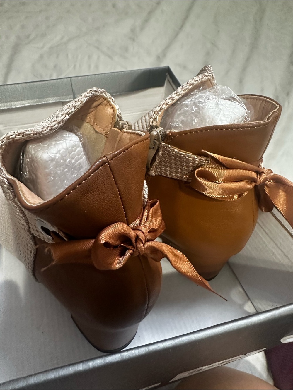 Women’s Ankle Boots with Ribbon Tie in Brown